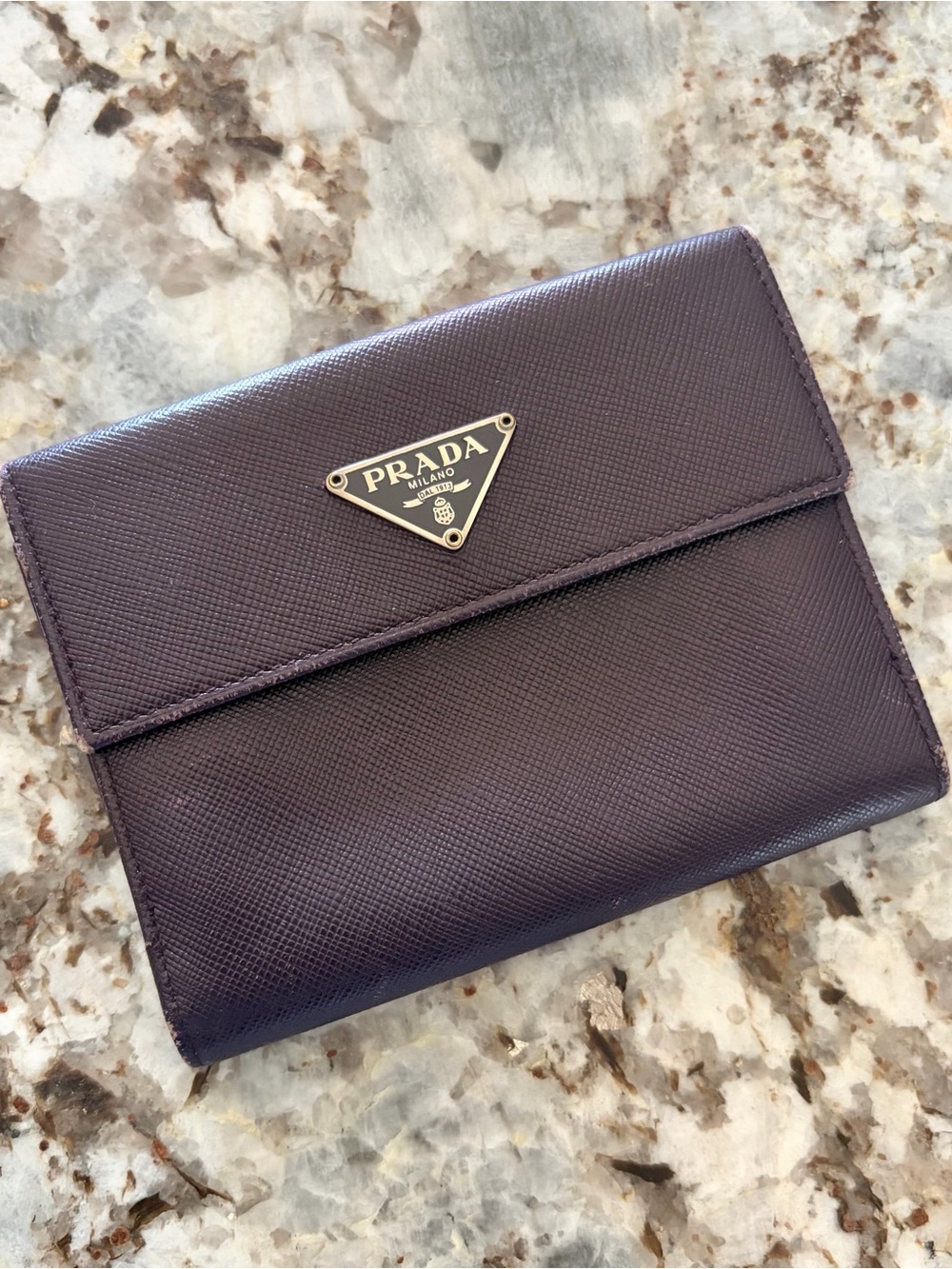 Prada Compact Leather Wallet - Deep Plum